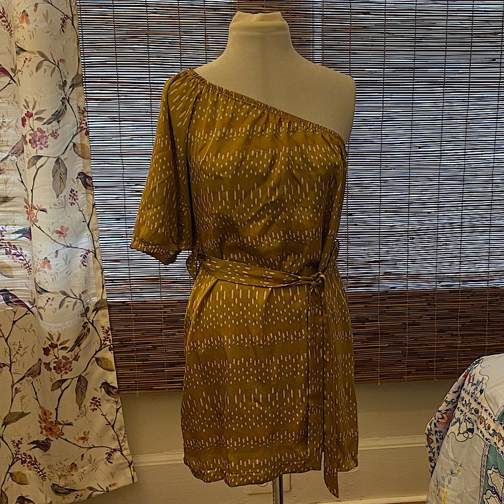 Gold One shoulder silk tunic/ mini dress.
